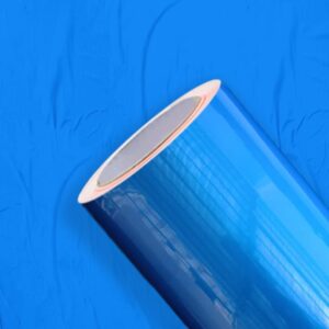 VINIL REFLETIVO RECORTE PET AZUL COM FILME 100 MICRONS E LINER 100G EM ROLO DE 1,24X45,7M