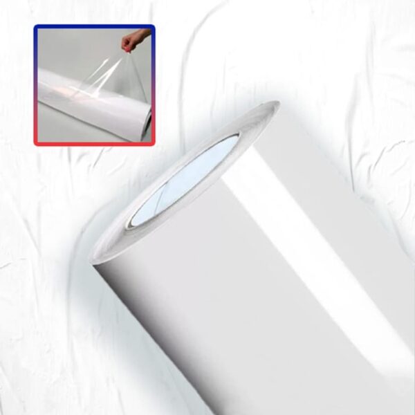 VINIL AUTO ADESIVO C/ FILME TRANSPARENTE BRILHANTE 80 MICRONS E LINER 120 GSM/M2 EM ROLO DE 1,27X50M